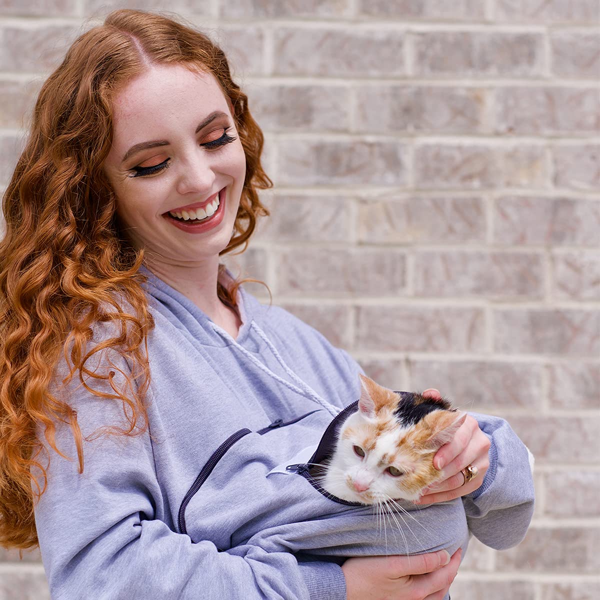 Alyc Unisex Hoodies Pet Holder Cat Dog Large Pouch Carriers Pullover With Cat Printing Sweatshirt (Light Grey-M)